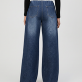 Women's Wide-Leg Drawstring Waist Blue Jeans