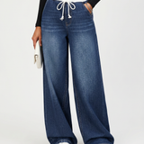 Women's Wide-Leg Drawstring Waist Blue Jeans