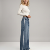 Women's Wide-Leg Denim Jeans with Side Stripe