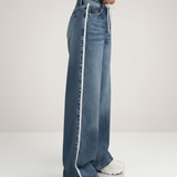 Women's Wide-Leg Denim Jeans with Side Stripe
