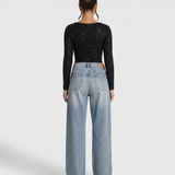 Women's Mid-Rise Wide-Leg Blue Denim Jeans