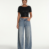 Women's Mid-Rise Wide-Leg Blue Denim Jeans