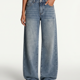 Women's Mid-Rise Wide-Leg Blue Denim Jeans