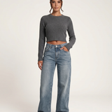Women's Mid-Rise Wide-Leg Blue Denim Jeans