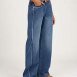 Women's Mid-Rise Wide-Leg Blue Denim Jeans
