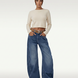 Women's Mid-Rise Wide-Leg Blue Denim Jeans