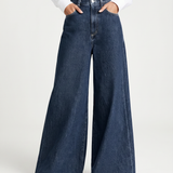 Women's High-Waist Wide-Leg Dark Blue Jeans
