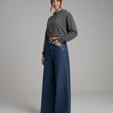Women's High-Waist Wide-Leg Dark Blue Jeans