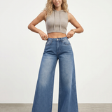 Women's High-Waist Wide-Leg Frayed Hem Jeans