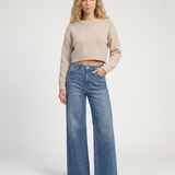 Women's High-Waist Wide-Leg Frayed Hem Jeans