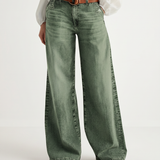 Women's High-Rise Wide-Leg Faded Green Jeans
