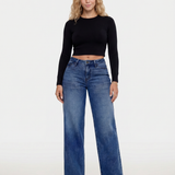 Women's Mid-Waist Wide-Leg Faded Denim Jeans