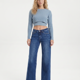 Women's Mid-Waist Wide-Leg Faded Denim Jeans
