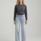 Women's Mid-Waist Wide-Leg Faded Denim Jeans