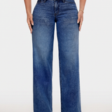 Women's Mid-Waist Wide-Leg Faded Denim Jeans