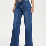 Women's Mid-Waist Wide-Leg Faded Denim Jeans