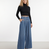 Women's Mid-Rise Wide-Leg Washed Denim Jeans