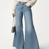 Women's High-Waisted Flared Washed Denim Jeans