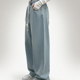 Women's High-Waist Wide-Leg Drawstring Stretch Jeans