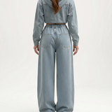 Women's High-Waist Wide-Leg Drawstring Stretch Jeans