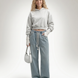 Women's High-Waist Wide-Leg Drawstring Stretch Jeans