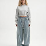 Women's High-Waist Wide-Leg Drawstring Stretch Jeans