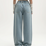 Women's High-Waist Wide-Leg Drawstring Stretch Jeans
