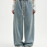 Women's High-Waist Wide-Leg Drawstring Stretch Jeans