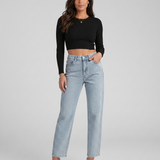Women's High-Waist Straight-Leg Shimmer Jeans