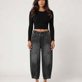 Women's Elastic Waist Tapered Ankle Jeans