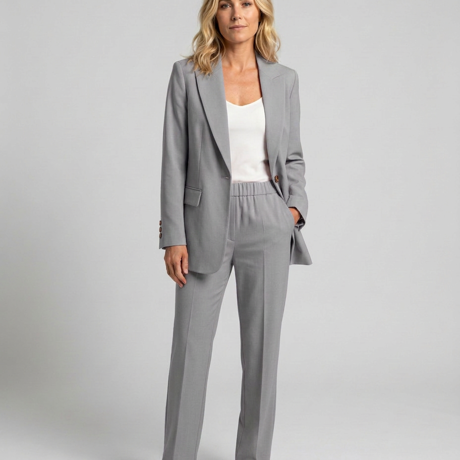 Women's Tailored Blazer and Straight-Leg Trouser Set