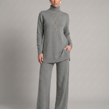 Women's Turtleneck Knit Top and Wide-Leg Trouser Set
