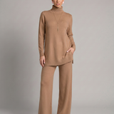 Women's Turtleneck Knit Top and Wide-Leg Trouser Set