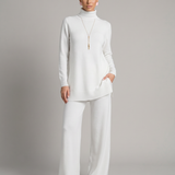 Women's Turtleneck Knit Top and Wide-Leg Trouser Set