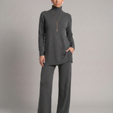 Women's Turtleneck Knit Top and Wide-Leg Trouser Set