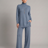 Women's Turtleneck Knit Top and Wide-Leg Trouser Set