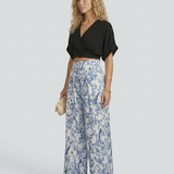 Women's Cropped V-Neck Top and Wide-Leg Trouser Set