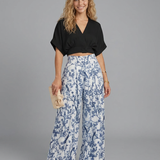 Women's Cropped V-Neck Top and Wide-Leg Trouser Set