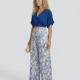 Women's Cropped V-Neck Top and Wide-Leg Trouser Set