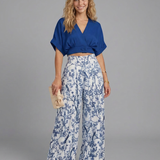 Women's Cropped V-Neck Top and Wide-Leg Trouser Set