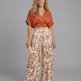 Women's Cropped V-Neck Top and Wide-Leg Trouser Set