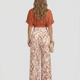 Women's Cropped V-Neck Top and Wide-Leg Trouser Set