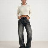 Women's Low-Rise Straight-Leg Black Denim Jeans