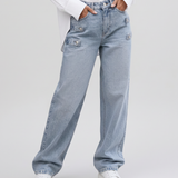 Women's Mid-Waist Straight-Leg Jeans with Side Tabs