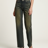 Women's High-Waist Straight-Leg Washed Denim Jeans