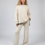 Women's Relaxed Knit Top and Wide-Leg Trouser Set