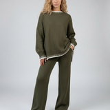 Women's Relaxed Knit Top and Wide-Leg Trouser Set