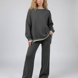 Women's Relaxed Knit Top and Wide-Leg Trouser Set