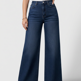 Women's High-Waist Wide-Leg Denim-Look Trousers