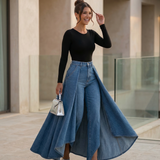 Women's High-Waisted Wide-Leg Draped Denim Jeans
